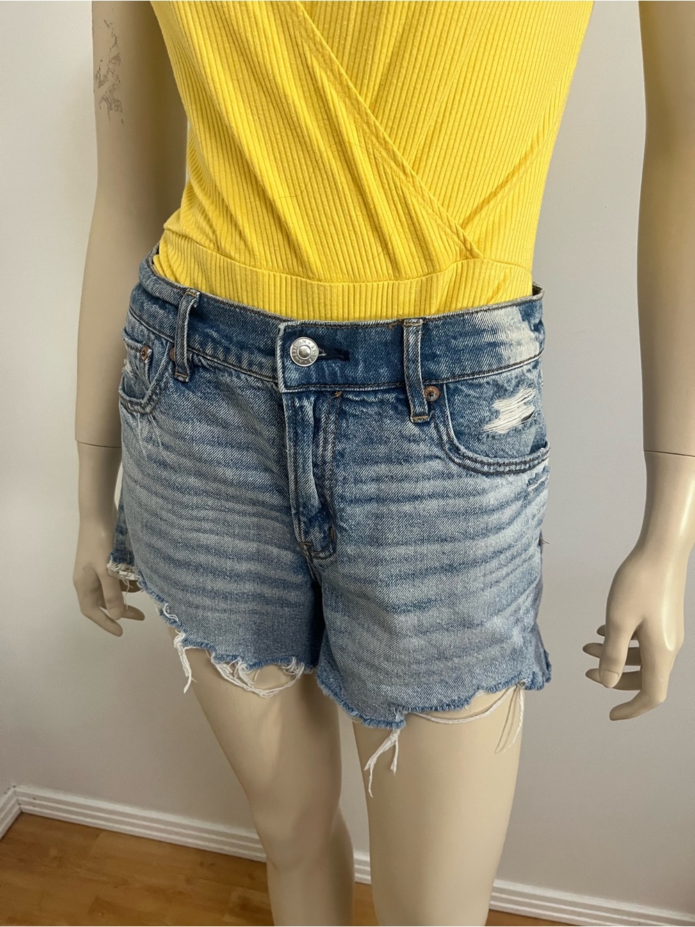American Eagle Outfitters Light Blue Distressed Denim Shorts